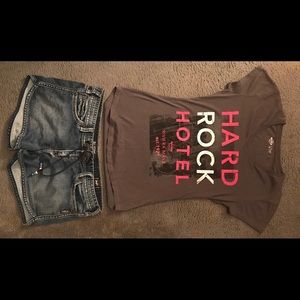 Silver Jeans Shorts and a Hard Rock T-Shirt
